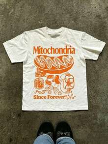 Women's Festival Tee: Mitochondria Graphic & Cell DNA Illustration, Blue Text, White Unisex Science Summer T-Shirt - 白色2 - 查看 1