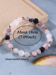 1pc Lucky Natural Stone Matte Pink Zebra Jaspers Facted Rose Quartz Bead Women's Jewelry, Lucky And Love, Suitable For Daily Wear And Gift Giving - Multicolor - View 2