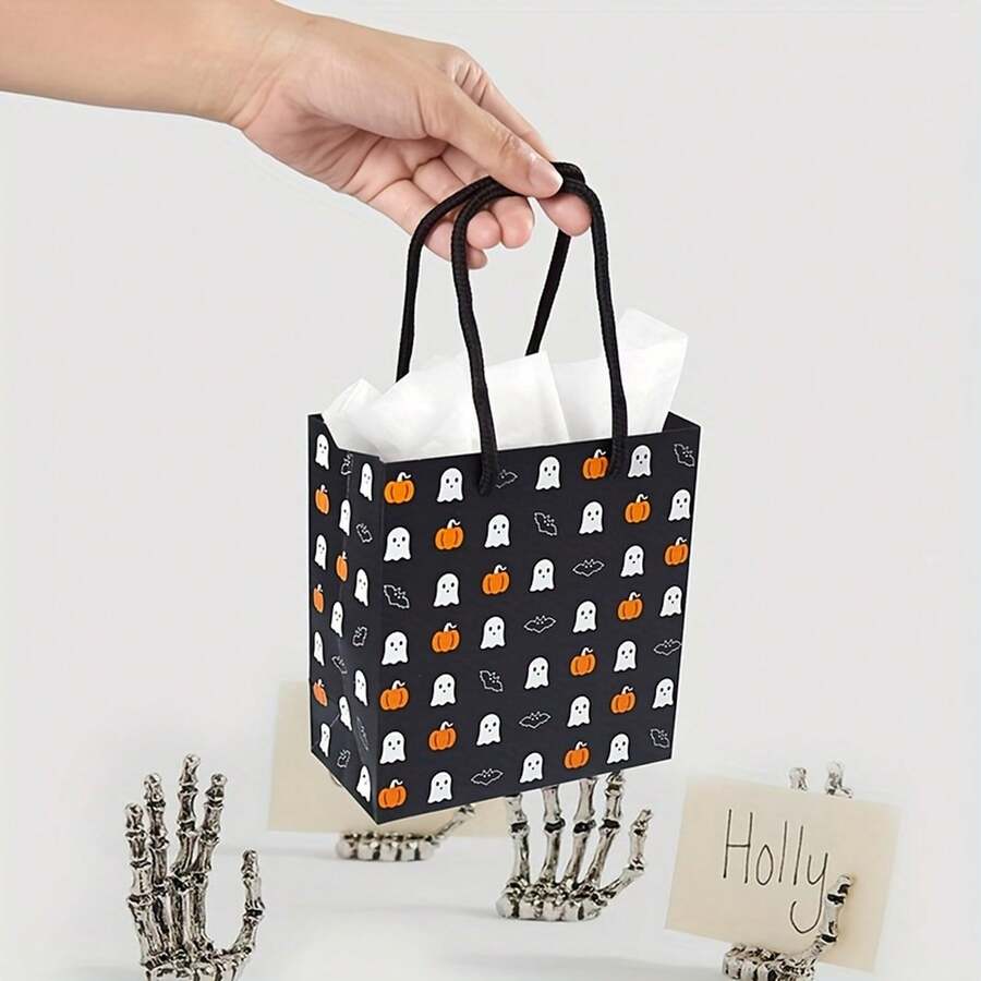 2026 New Halloween Ghost Pumpkin Gift Paper Bag, Small Cartoon Gift Packaging Bag - 5 Items - View 1