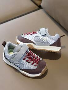 Unisex Kids' Retro Colorblock Jogging Shoes, Large Mesh Breathable Double-Layer Lace-Up Anti-Collision Toe Cap, Versatile Casual Sneakers - Grey - View 4