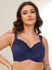 MELENECA Women's Minimizer Bra Full Coverage Plus Size Underwire Lace Comfort Cushion Strap - Blue - View 5