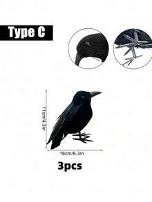 1/3/5 buah Model Gagak Hitam Halloween, Burung Palsu Realistis, Mainan Horor, Cocok untuk Dekorasi Rumah Pesta Halloween, Perlengkapan Horor - Hitam - View 13