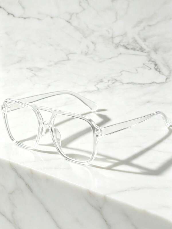 1 par de gafas decorativas con marco cuadrado de doble haz transparente blanco, estilo minimalista europeo y americano, marco transparente, para uso diario, atuendo de maquillaje natural, unisex