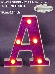 1個 16cm/6.3in 創意紫色發光字母燈，數字形狀夜燈，電池供電字母燈，居家桌面裝飾字母燈，房間裝飾字母形狀夜燈，臥室裝飾，求婚婚禮裝飾，生日派對裝飾字母 - 紫色 - 查看 7