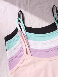 5pcs Cute Teenager Non-Wired Non-Padded Camisole Bra, Casual Comfortable Strap Sports Bra, Suitable For Daily Basic Wear - Multicolor - View 5