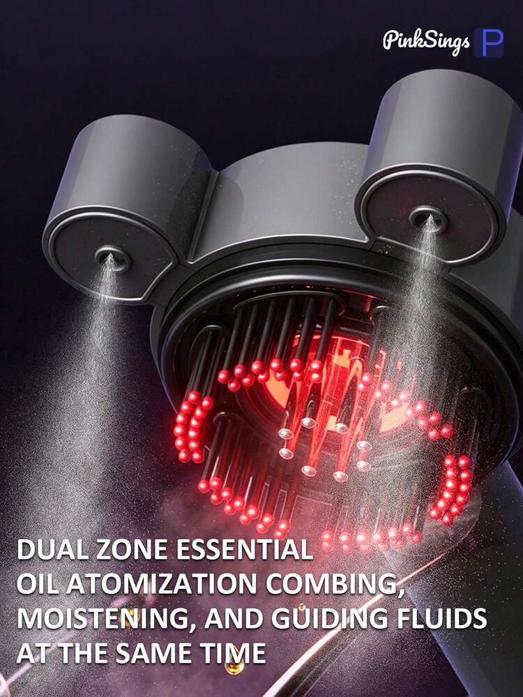 PinkSings 升級版 4 合 1 電動頭皮按摩刷，附奈米噴霧、藍光與紅光光療護髮，適用所有髮質，髮油塗抹器，電動梳子 - 彩色 - 查看 3