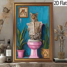 A Vibrant Leopard Print Reading Newspaper Canvas-Printed Wall Art Decoration With A Retro Golden Frame, Suitable For Living Rooms, Bedrooms, Offices, Dining Rooms, Home Decorations, Room Decorations, And Wall Decorations. - With Frame - View 5