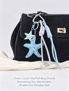 Pentagramm Schlüsselanhänger Ozean Laser Seestern Premium Taschenanhänger, Ozean Strand Stil Damen Schlüsselanhänger, süßer Tier Taschenanhänger geeignet für Handtaschen Rucksäcke Geldbörsen Autoschlüssel Sommer Urlaubsstil Accessoires, langanhaltend Legierung Schlüsselanhänger Ozean Stil inspirierter Taschenanhänger Valentinstag Geburtstag Muttertag Weihnachten perfektes Geschenk, geeignet für Reisen Strand Alltag Party Modebegeisterte, Kristall verzierter Ozean Tier Anhänger - Verschiedenfarbig - Übersicht 6
