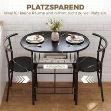 3-Piece Dining Set, Kitchen Table And 2 Chairs With Shelf, Living Room, Black Marble Look - 黑色 - 查看 5