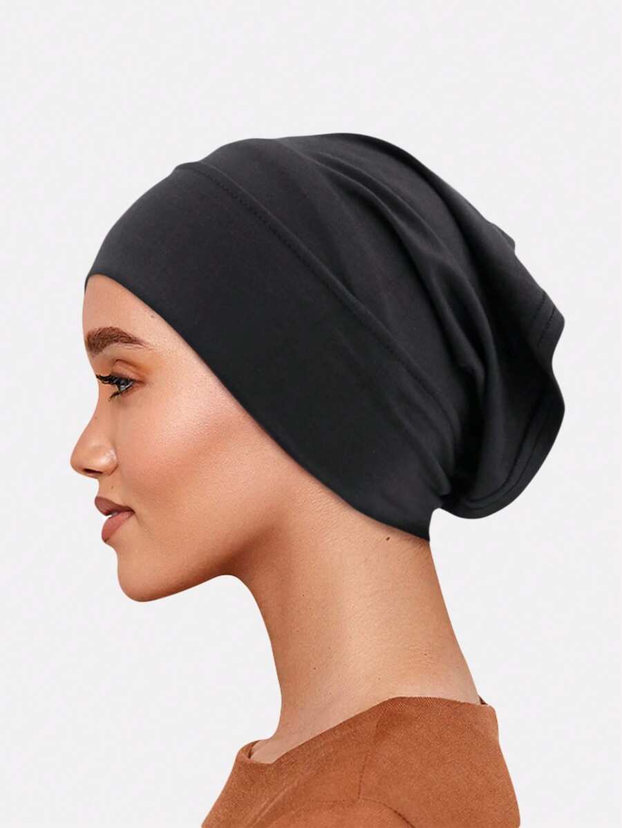 Gorro tipo beanie de unicolor con textura similar a la seda, antideslizante, simple, práctico y multifuncional - Negro - Ver 1
