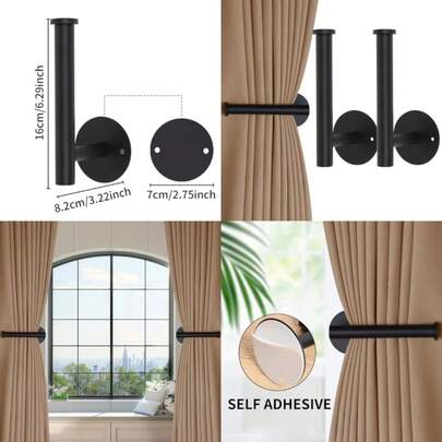 2 Pack Curtain Holdbacks No Drill Curtain Tiebacks Self-Adhesive/Screw-In Curtain Holdbacks Curtain Pull Backs Curtain Hooks Curtain Holders Curtain Tie Backs For Curtains 2