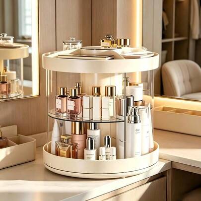 360 Degree Rotating Makeup Organizer, Large Capacity Countertop Cosmetic Storage Box With Detachable 2/3 Layer Trays, Multi-Functional Skincare Lipstick Perfume Holder, Space Saving Vanity Storage For Home Dorm RV