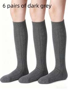 6/1 Pair Cable Knit High Tube Socks, Unisex Kids Seamless Uniform Dress Socks, Suitable For Autumn/Winter Daily Wear, Back To School, White, Navy Blue - Multicolor - View 17