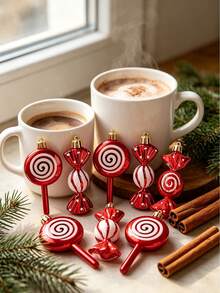 6pcs Christmas Candy Decor Set, Christmas Lollipop Hanging Ornaments, Plastic Lollipop Pendants Can Be Hung On Christmas Tree, With Gold Ribbon, Suitable For Christmas Party Decoration And Home Gathering Scene - Multiple Styles - View 4