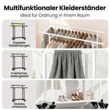 EDIMENS Sturdy Clothes Rack With Shelf, Freestanding Metal Garment Rail, Double-Bar For Space-Saving Storage Of Clothing, Shoes, Hats, And Accessories - 白色 - 查看 3