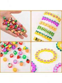 Set Manik-Manik Tanah Liat Buah 24 Buah, Berbagai Warna dan Bentuk Buah, Perlengkapan Lengkap untuk Membuat Perhiasan Kalung, Gelang, dan Anting, Aktivitas Merangkai Manik-Manik Buatan Tangan - MultiWarna - View 2