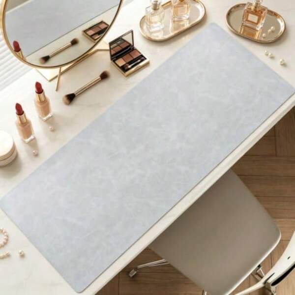 Tapete de Maquillaje Grande para Tocador Impermeable de Cuero PU Protector de Mesa de Tocador con Soporte para Teléfono y Reposamuñecas Ergonómico para Ratón Protector Antideslizante para Superficie de Tocador para Mesa de Maquillaje Estación de Belleza 31.5"*15.7"