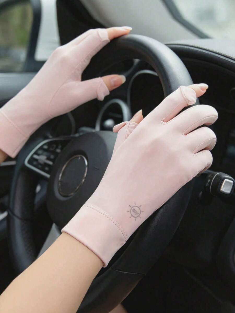 1 Pair Women's Summer Thin Breathable Open-Finger Sun Protection Gloves, Outdoor Cycling Driving Sports Use, Flip-Over 2-Finger Sun Protection - A - View 1