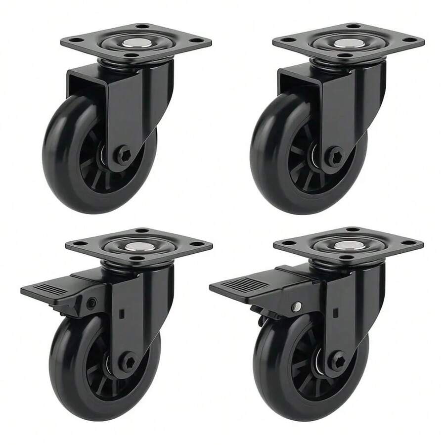 Jogo Kit 4 Rodizios 3pol 75mm Rodinha Giratoria E Fixa Preta Termoplastica - preto - Visão 1
