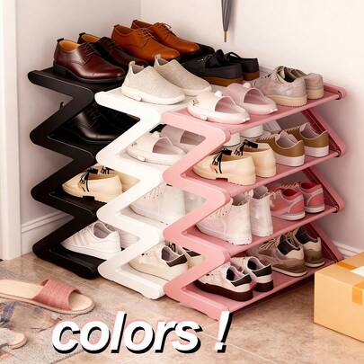 1 pièce Étagère à chaussures en forme de Z à 4 niveaux, boîte de rangement indépendante, structure unique en forme de Z, décoration en tissu noir texturé discret, design empilable, convient pour le salon, la chambre, l'entrée et d'autres endroits
