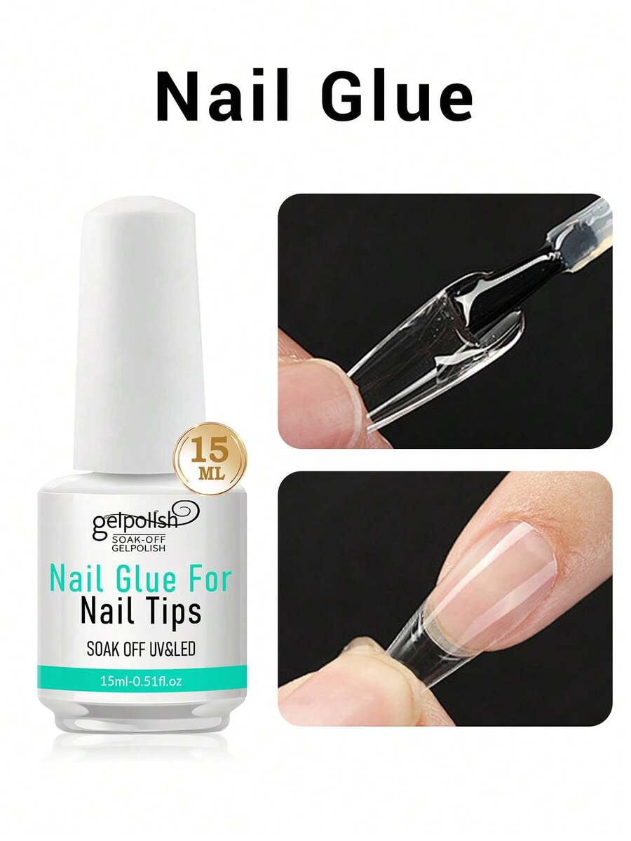 GELPOLISH 15ML Super Strong Nail Glue, Suitable For Acrylic Nails, Nail Tips, Press-On Nails, False Nails, Salon-Grade Brush-On Nail Glue, Easy To Apply, Durable And Long-Lasting