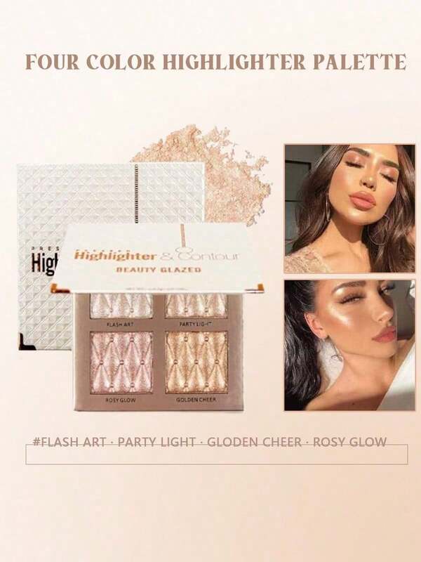 beauty glazed Highlighter Palette-4-Color Metallic Shimmer Shadow Powder, Lluminator Makeup Set For Shading, Highlighting & Defining The Face