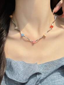 1 chiếc vòng cổ ngắn/vòng cổ ôm sát cổ cho nữ, trang trí hạt cườm thanh lịch, thiết kế hạt cong, phù hợp cho các dịp hàng ngày, hẹn hò, du lịch, đi biển. - Nhiều màu - Xem 3