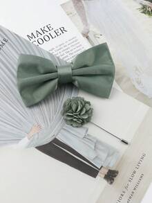ZONFAZ Set de 2 piezas de corbata de moño y prendedor verde militar para hombre, adecuado para bodas, fiestas y ocasiones de reunión - Verde militar - Ver 1