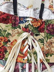 Vintage Floral Print Tapestry Style Corset Top, Romantic Date Night Casual Vacation Essential - Multicolor - View 6
