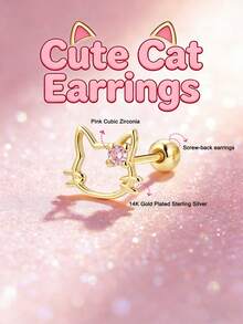 Artepollo 1pc 925 Sterling Silver Hypoallergenic Cat Ear Stud Earrings With Sparkling Cubic Zirconia, Dreamy Sweet Gift Box Packaging, Suitable For Daily Or Holiday Wear, Birthday Christmas New Year Gift For Girls And Friends - one-size - View 5