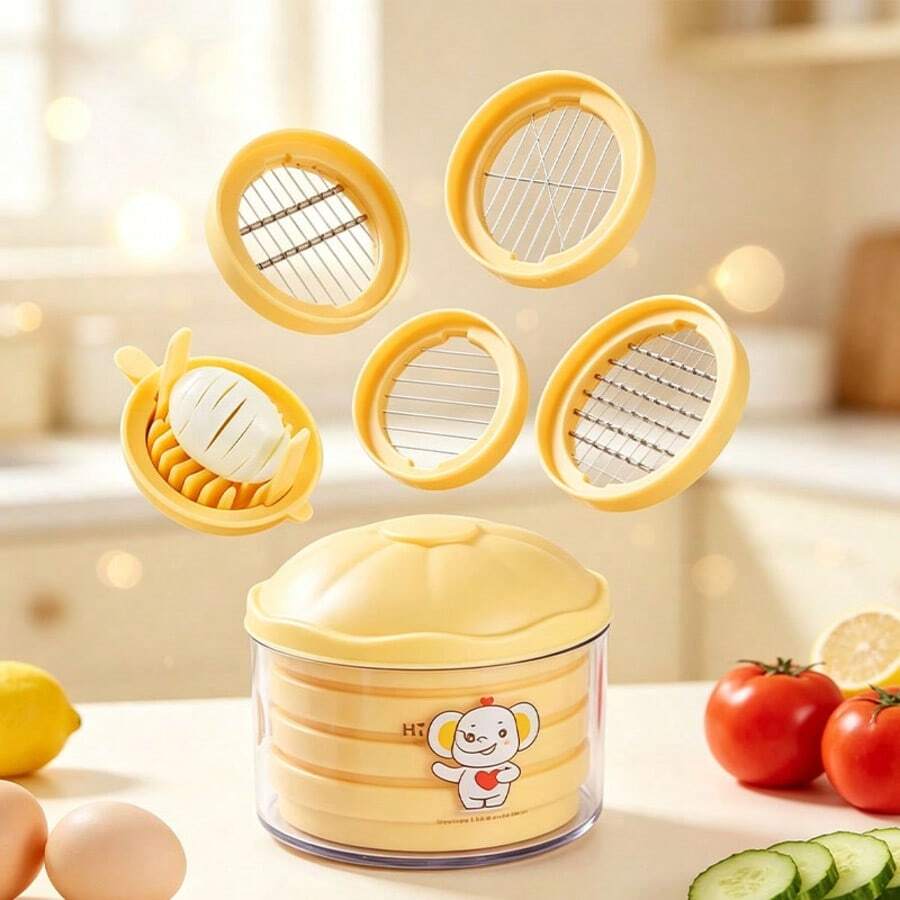 6-In-1 Multifunctional Boiled Egg Slicer Dicer Cutter, Multi Blade Egg Slicing Tool For Slice Dice Quarter Hard Boiled Eggs Strawberries Kiwis Mushrooms, Practical Time-Saving Kitchen Prep Gadget - Multicolor - View 1