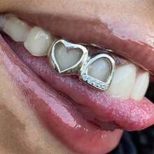 2Pcs/Set Y2K Hip Hop Style Grillz Teeth Hollow Heart Tooth Grillz For Women Men, For Party Carnival Photos Cosplay Halloween - Multicolor - View 2