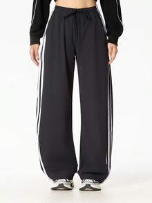 Adidas New Women's Classic Three-Stripe Loose-Fit Twisted Joggers - Black and White - View 1