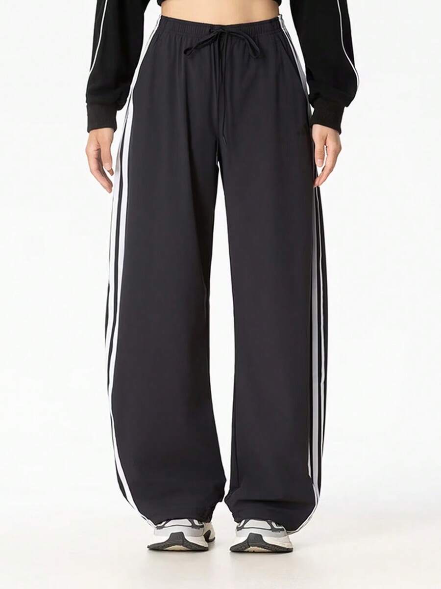 Adidas New Women's Classic Three-Stripe Loose-Fit Twisted Joggers - Black and White - View 1