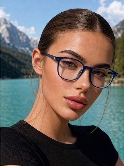 1pc Women's Royal Blue Eyeglass Frame, Classic Retro Rectangular Non-Prescription Glasses, Transparent Zero-Degree Lenses, Lightweight And Comfortable, Suitable For Daily Commute And Office Wear