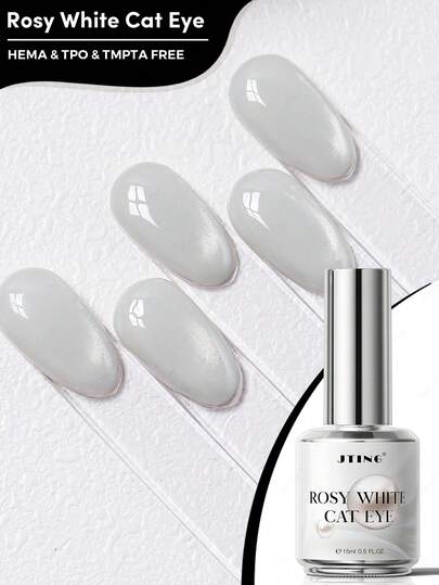 JTING Esmalte de uñas de gel CatsEye magnético blanco lechoso brillante con base transparente, efecto ojo de gato blanco rosado cristalino, alto brillo, sin HEMA/TPO, para uñas de verano, bodas y fiestas