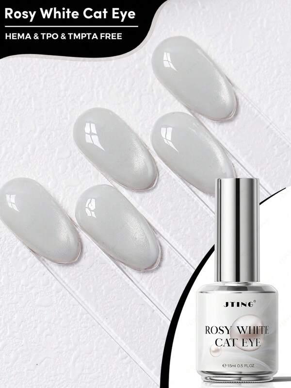 JTING Glassy White Rosy Cat Eye Gel High Gloss Milky White Clear Base Magnetic CatsEye Gel Nail Polish HEMA/TPO Free Gel For Summer Nails Wedding Party
