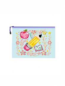 Mesh Zipper Makeup Bag,Apple Pencil Book Print,Back To School Mesh Storage Bag,Portable Zipper Stationery Pouch,Large Capacity Cosmetic Bag,Transparent Pen Bag,School Supplies Storage,For School Office Travel,Gifts For Teachers And Students - Multicolor - View 12