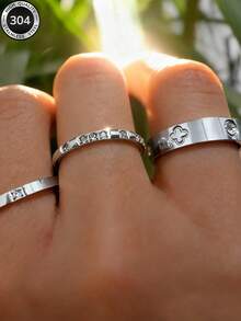 Set Cincin Minimalis Elegan Emas 18K Baru, 3 Buah/Set, Desain Kreatif Modis, Bahan Stainless Steel Tahan Air, Tahan Pudar, Serbaguna, Cocok untuk Pemakaian Sehari-hari, Sempurna untuk Hadiah - Perak - View 4