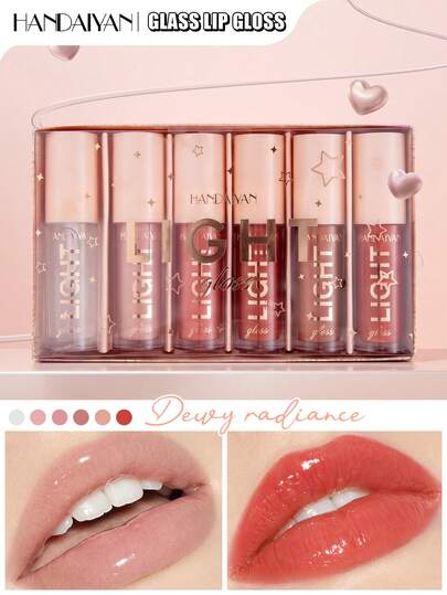 HANDAIYAN Set Lip Plumper Berkilau Bening, 6 PCS Lip Gloss Pengangkat dan Pembesar Bibir Alami, Melembapkan, Memberikan Volume & Kilau Tinggi seperti Cermin Kaca