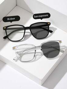 2/1 Pair Fashion Geometric Pattern Frame Color-Changing Glasses, Perfect Blend Of Geometric Aesthetics And Fashion Sense, Suitable For Daily Life, Office, Study, Reading, Travel, Fits All Face Shapes. - Multicolor - View 10