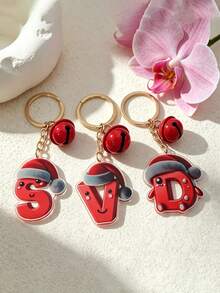 1pc The Acrylic Christmas Hat Paired With A Bell Design Keychain, The 26 Initials Of The Names Create A Festive Christmas Atmosphere - Bell - View 4