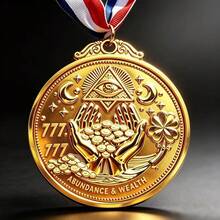 1pc All-Seeing Eye Four-Leaf Clover Gold Medal, 777 Abundant Wealth Manifestation Amulet, Lucky Charm Pendant With Red, White, And Blue Ribbon - Gold - View 6