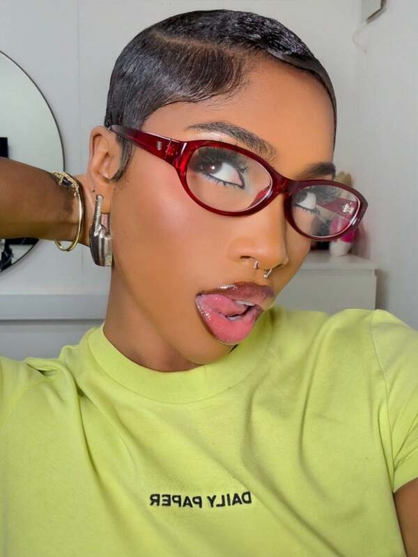 1 Pair Women's Red Oval Solid Color PC Small Frame Retro Y2K Street Style Transparent Lens Glasses