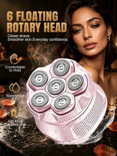 ALUSHEE 6D Detachable Magnetic Floating Head Electric Shaver For Women, IPX7 Waterproof Wet & Dry Face Razor Full Body Epilator, 120 Minutes Wireless Use, Battery Capacity: 1400mAh, USB-C Fast Charging With LED Digital Display And Travel Lock, Portable Travel Shaver For Legs, Arms, Underarms, Bikini Line And More