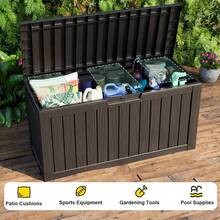 85 Gallon Outdoor Waterproof Resin Storage Deck Box Lockable Outside Bench UV Resistant Bin Patio Porch Furniture Pool Float Garden Tool Cushion Black - Grey - View 12