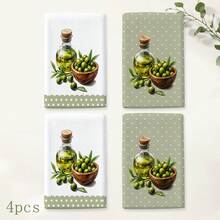 2pcs Green Olive Pattern Kitchen Towels, 6/8pcs Plant Print Dish Cloths, Super Absorbent Microfiber, Machine Washable, Holiday Gift And Cleaning Supplies Decor, Suitable For Holiday Decoration, Cooking, Baking, Housewarming Gift And Cleaning Supplies, Suitable For Kitchen, Bathroom, Toilet - Multicolor - View 9