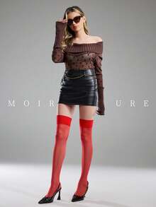 MOIRÉALLURE 1雙大腿高筒襪，適合日常通勤、夜店及各種造型需求 - 紅色 - 查看 5