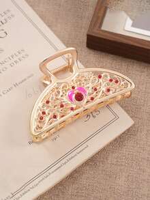 1Pc Floral Rhinestone Metal Hair Claw Clip, Hollow Crystal Strong Hold Hair Accessories For Women Wedding Daily Styling - Gold - View 2