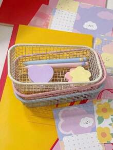 1 giỏ đựng bằng dây kim loại màu kem, ống cắm bút lưới rỗng, khay sắp xếp văn phòng phẩm đa năng tối giản, lưu trữ để bàn, bộ đa năng phù hợp cho đồ dùng học tập, văn phòng, học sinh, quay lại trường và đồ dùng học tập - Nhiều màu - Xem 3
